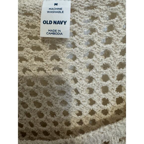 Old Navy Boho Fairy Open Stitch Knit Cropped Boucle Sweater Crochet Ivory M - Picture 3 of 9